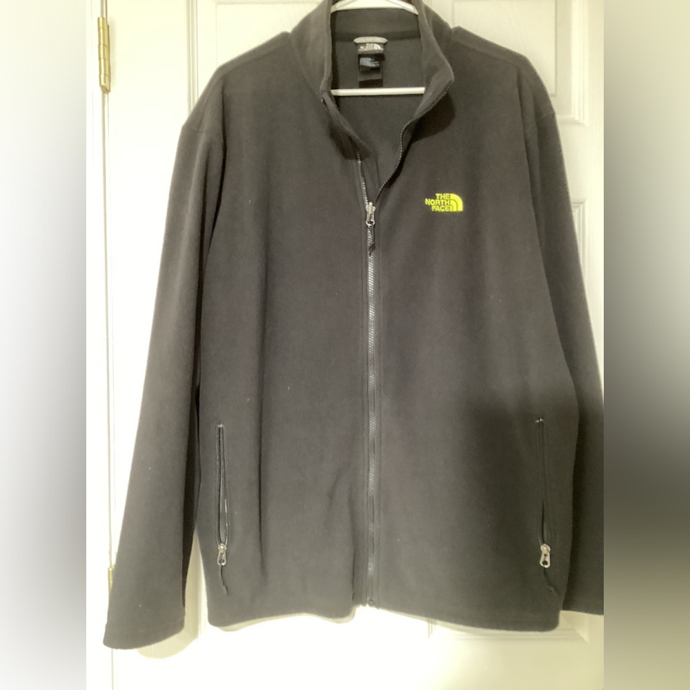 The North Face Men's Dark Gray Jacket with Yellow Logo